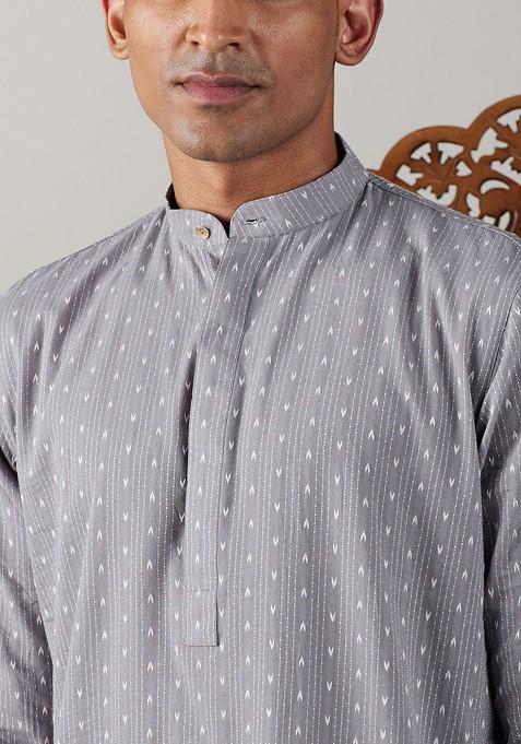Grey Ethnic Motifs Cotton Kurta Set For Men
