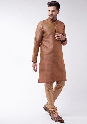 Maroon Woven Poly Blend Kurta Set For Men