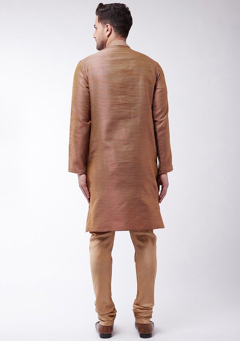 Maroon Woven Poly Blend Kurta Set For Men