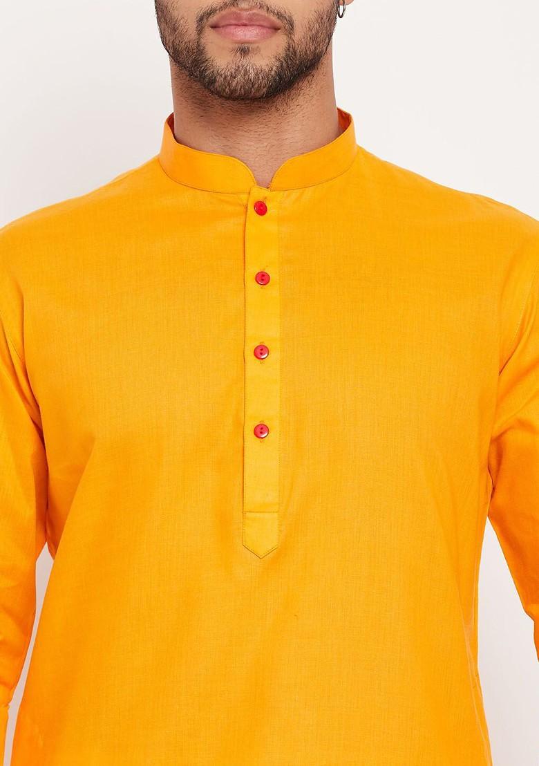 Orange Solid Poly Blend Kurta Set For Men