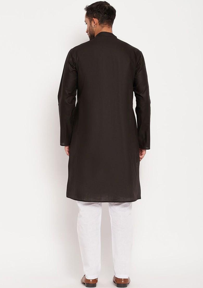 Brown Solid Poly Blend Kurta Set For Men