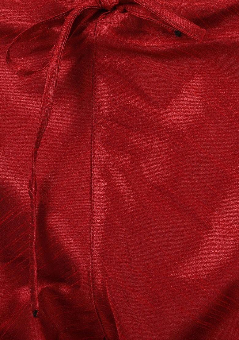 Maroon Woven Silk Kurta Set For Men