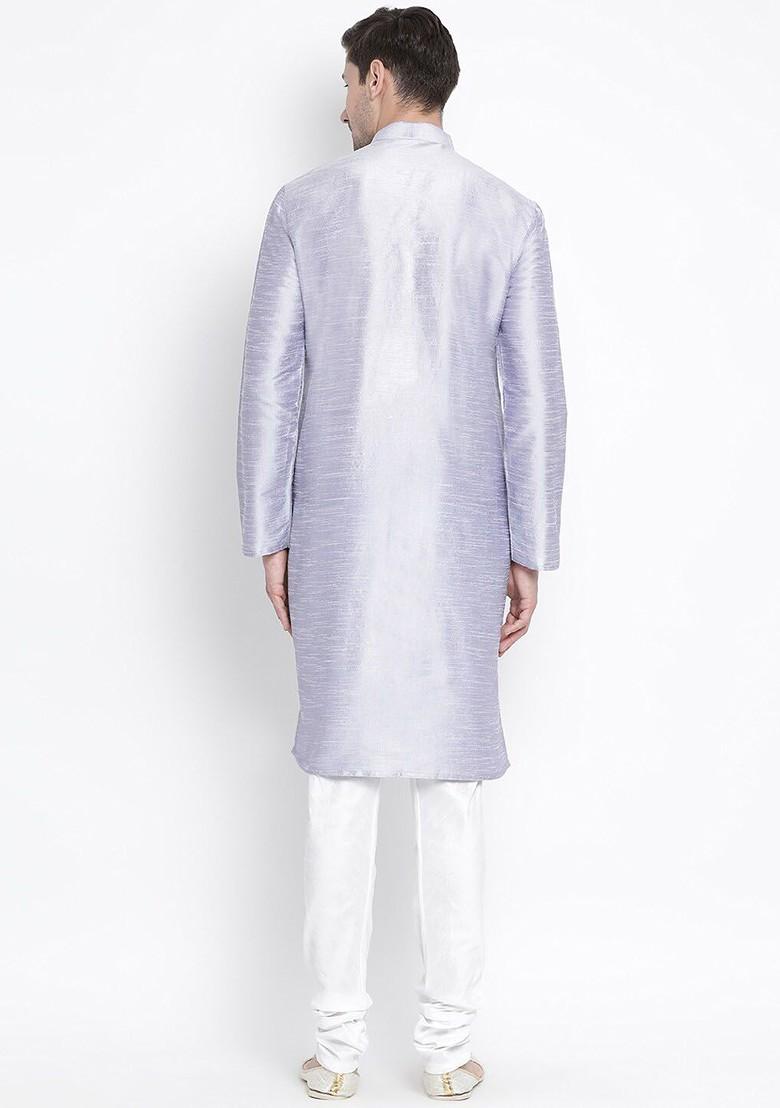 Lavender Solid Poly Blend Kurta Set For Men