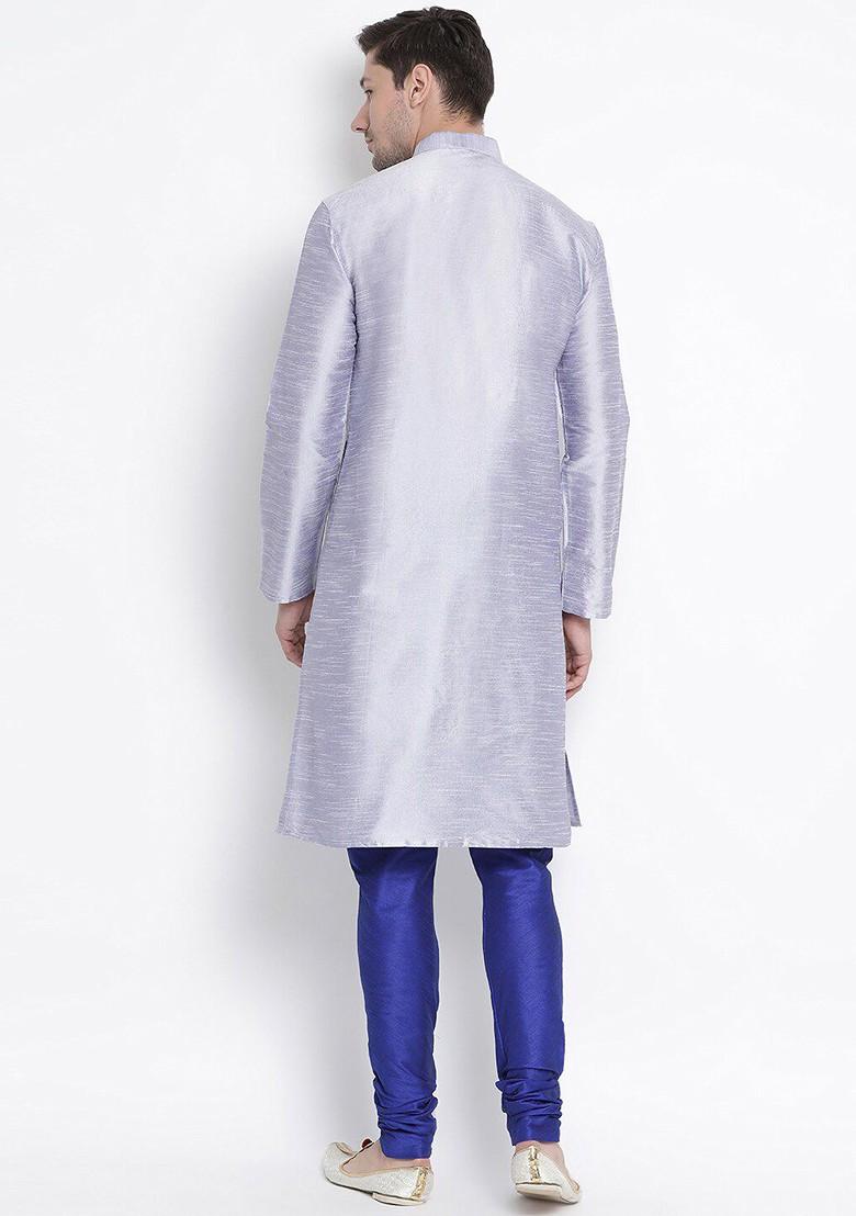 Lavender Solid Poly Blend Kurta Set For Men