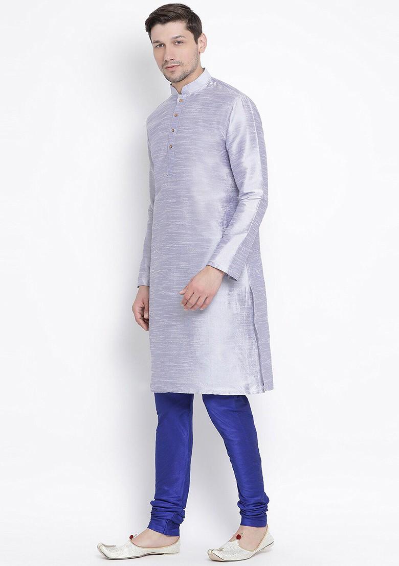 Lavender Solid Poly Blend Kurta Set For Men