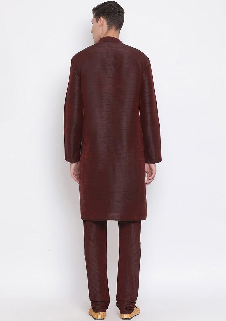 Brown Solid Poly Blend Kurta Set For Men