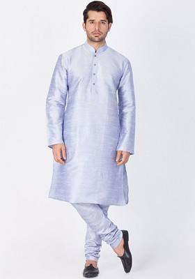 Lavender Solid Poly Blend Kurta Set For Men