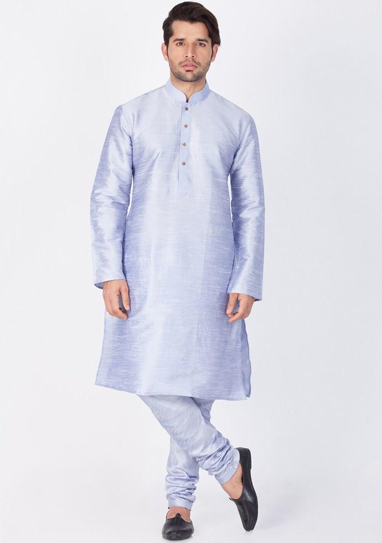 Lavender Solid Poly Blend Kurta Set For Men