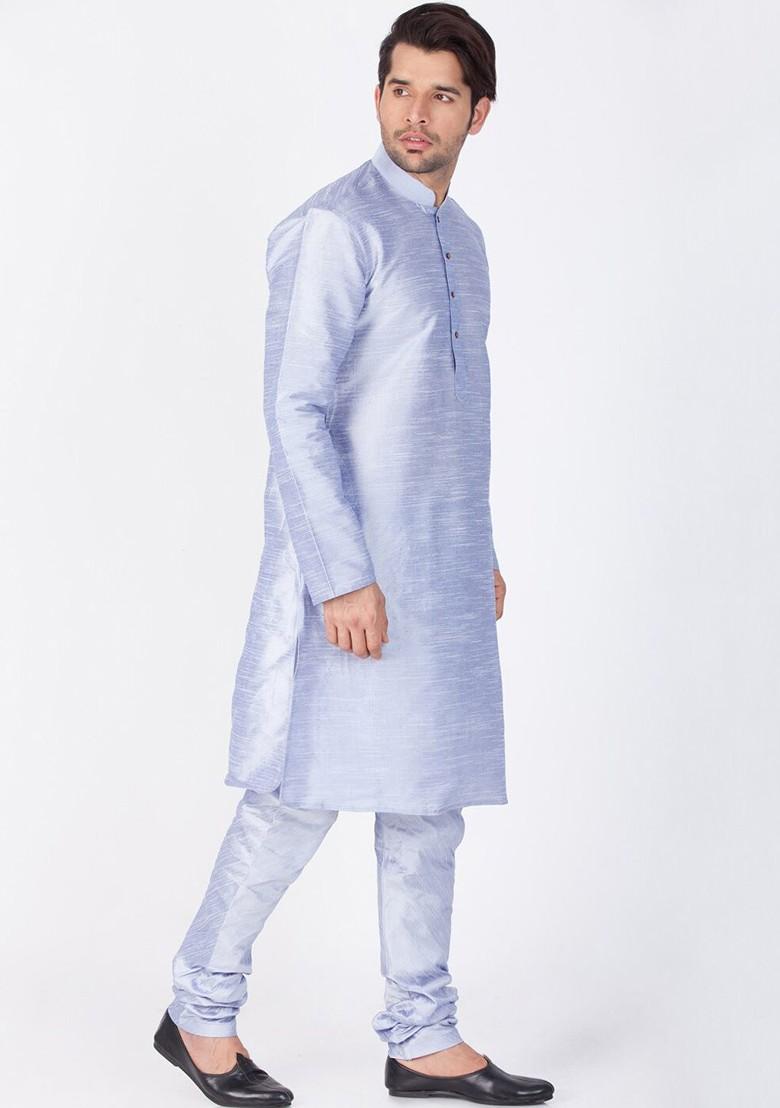 Lavender Solid Poly Blend Kurta Set For Men