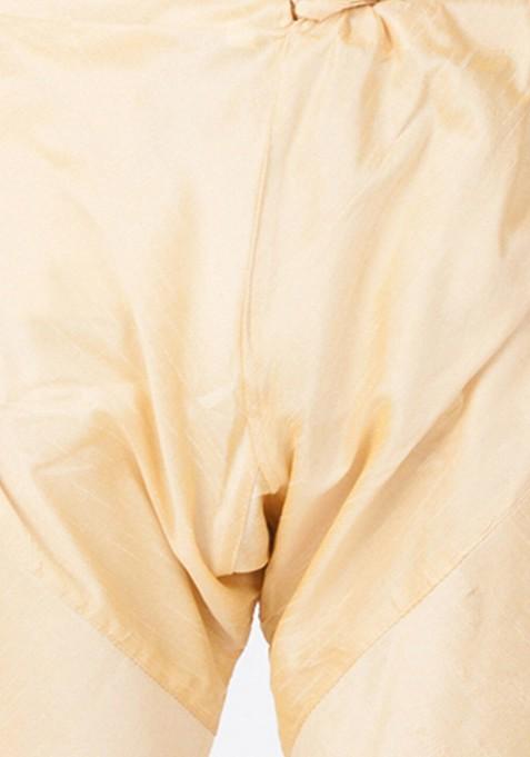 Gold Solid Poly Blend Kurta Set For Men