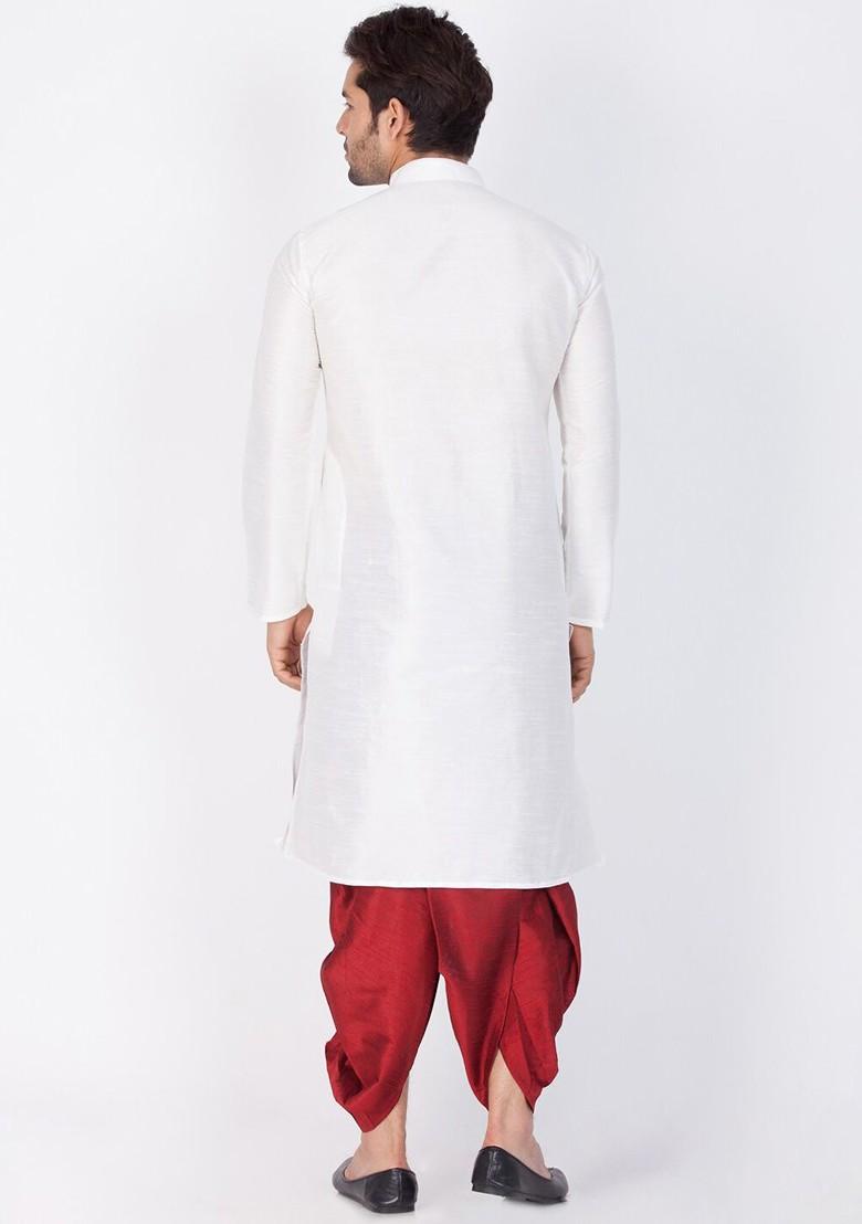 White Solid Poly Blend Kurta Set For Men