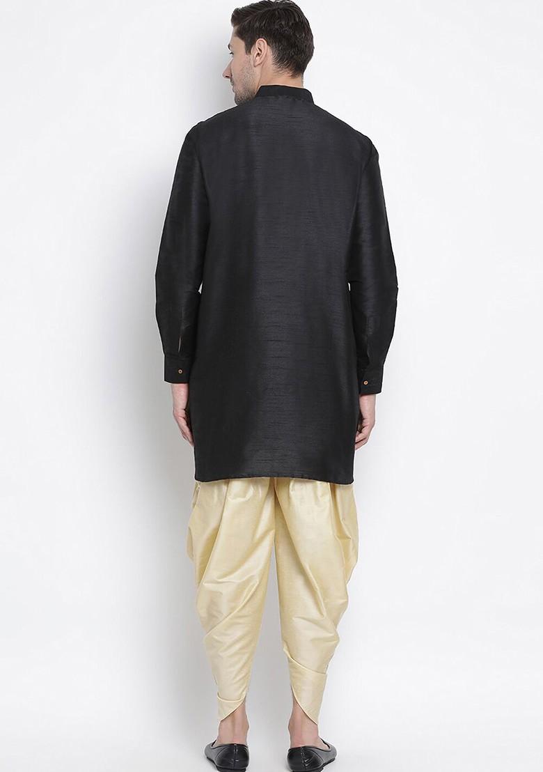 Black Solid Poly Blend Kurta Set For Men