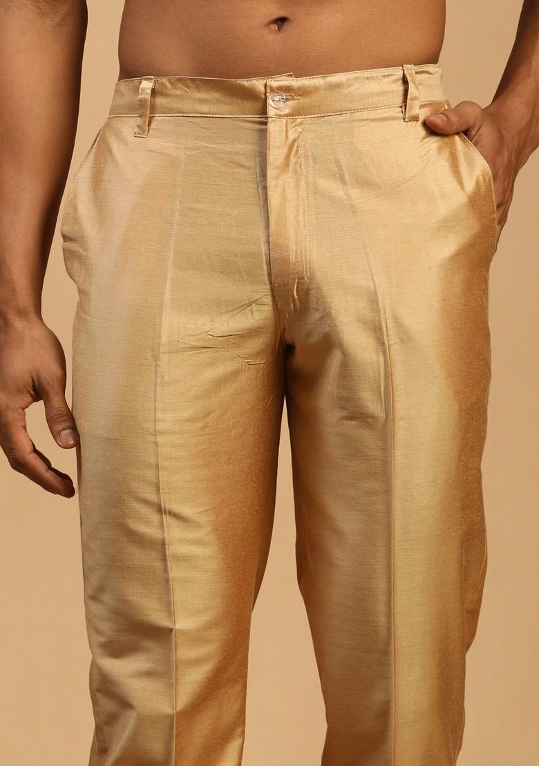 Rose Gold Solid Poly Blend Kurta Set For Men