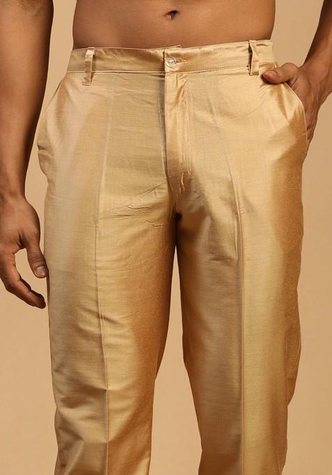 Rose Gold Solid Poly Blend Kurta Set For Men