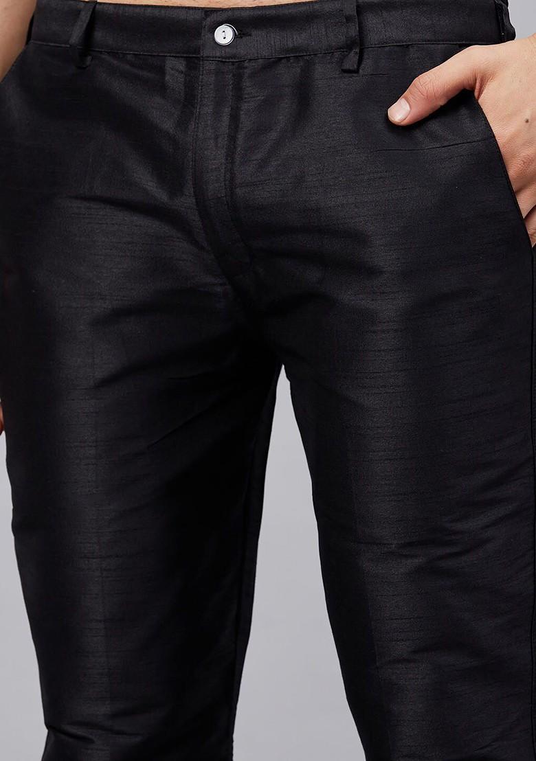 Navy Blue Solid Poly Blend Kurta Set For Men