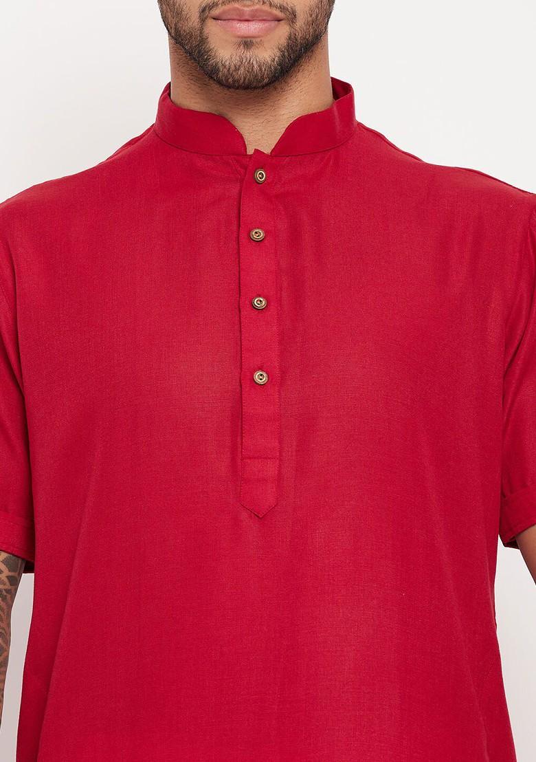 Maroon Solid Poly Blend Kurta Set For Men