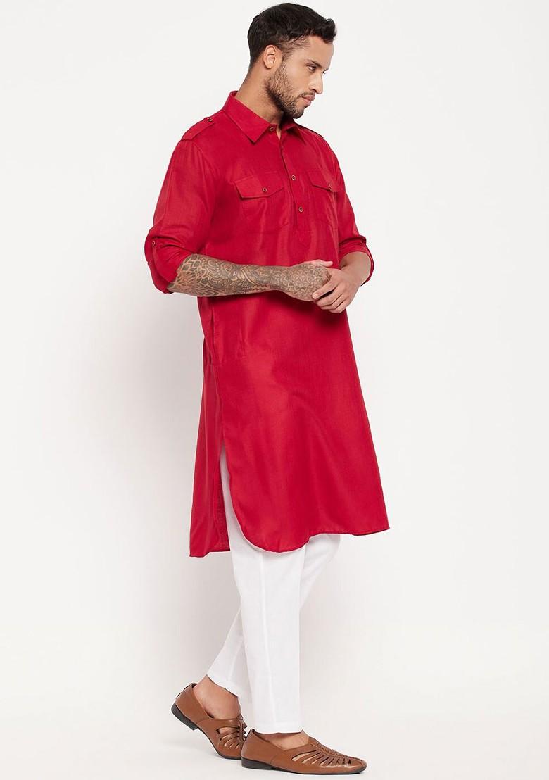Maroon Solid Pathani Kurta Set For Men