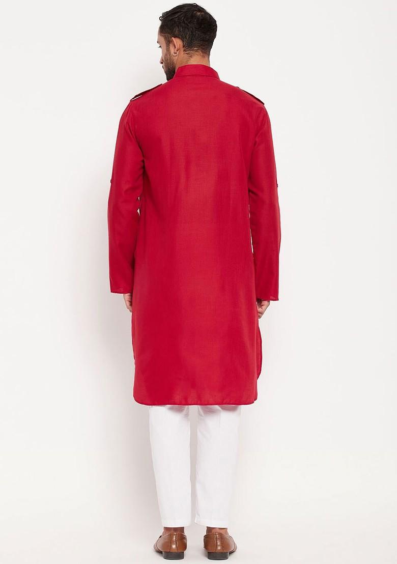 Maroon Solid Pathani Kurta Set For Men