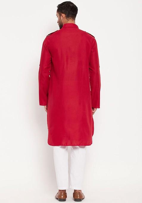 Maroon Solid Pathani Kurta Set For Men