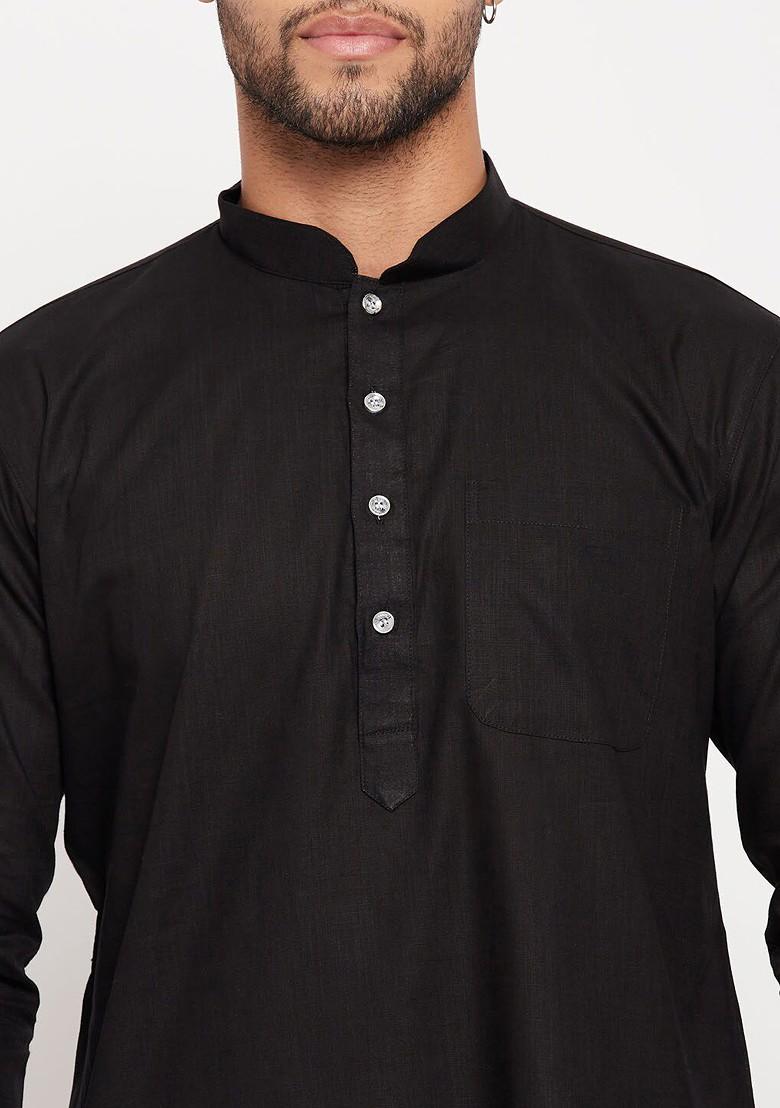 Black Solid Poly Blend Kurta Set For Men
