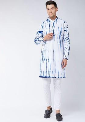 Blue Abstract Print Cotton Kurta Set For Men