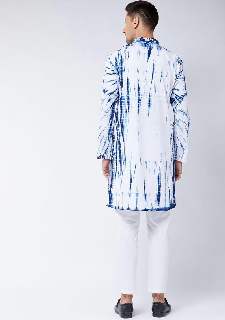 Blue Abstract Print Cotton Kurta Set For Men
