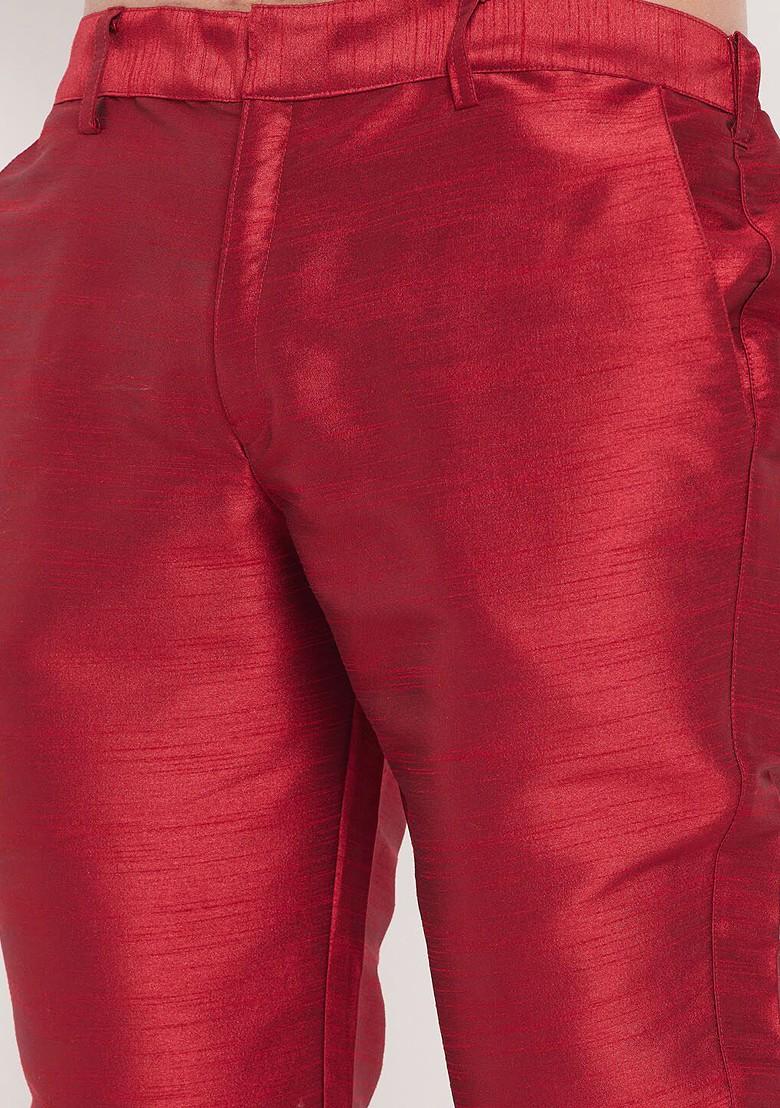 Maroon Geometric Print Poly Blend Kurta Set For Men