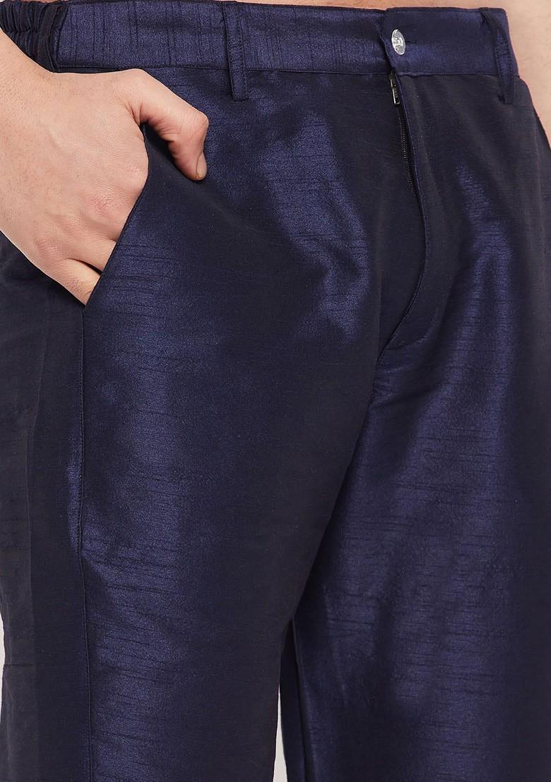 Blue Woven Poly Blend Kurta Set For Men