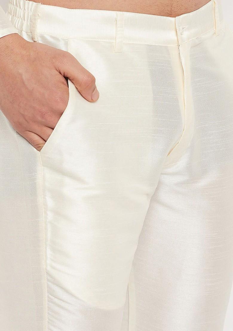 Navy Blue Solid Silk Kurta Set For Men