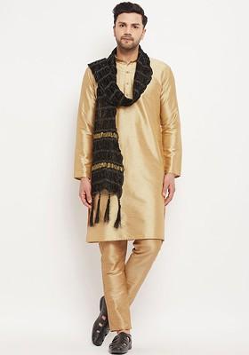 Rose Gold Solid Silk Kurta Set For Men