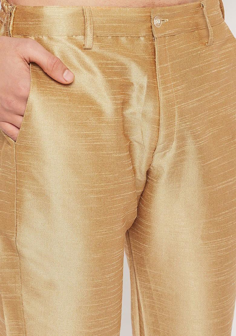 Rose Gold Solid Silk Kurta Set For Men