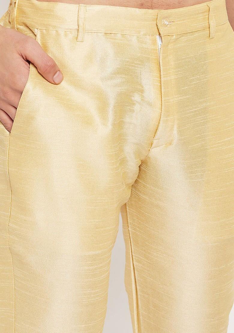 Gold Solid Poly Blend Kurta Set For Men