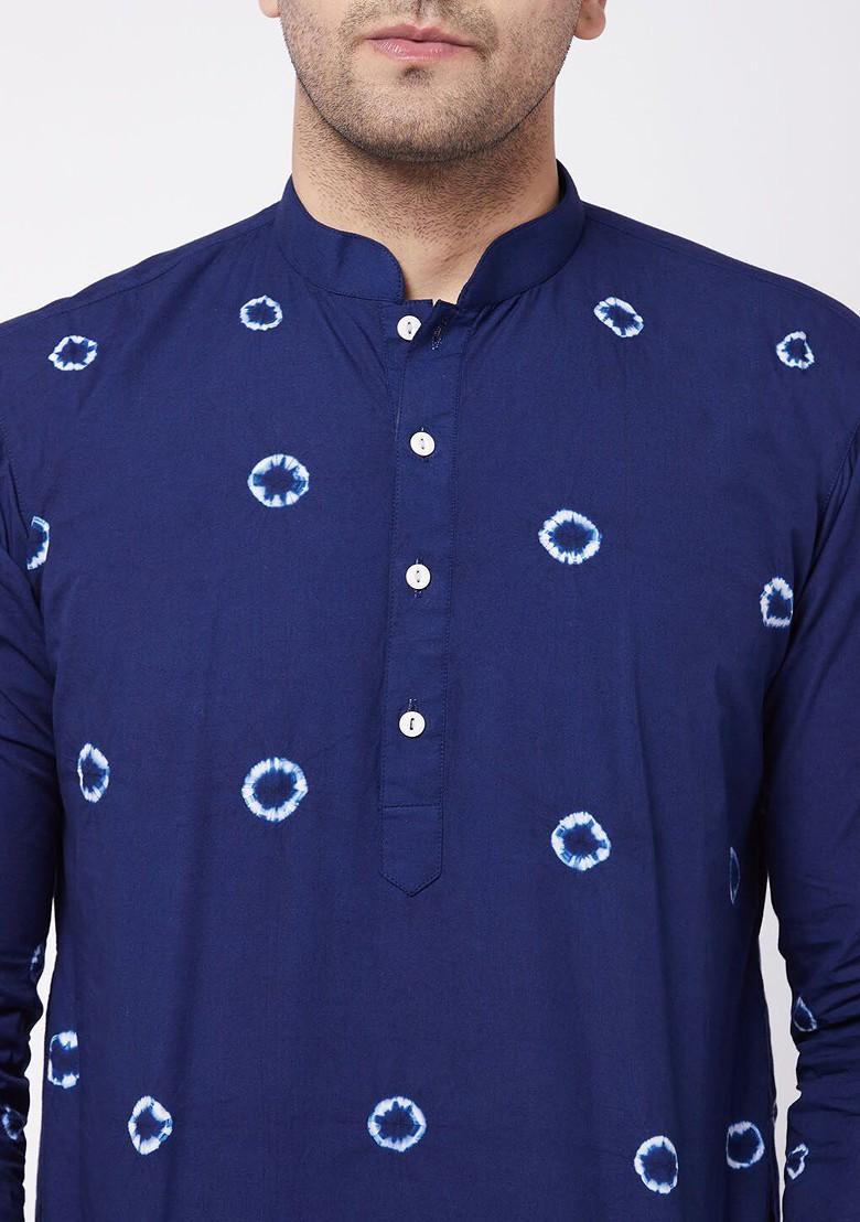 Blue Solid Cotton Kurta Set For Men