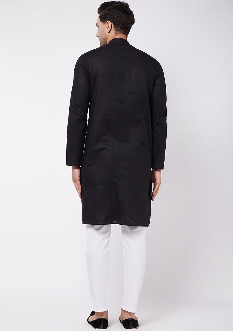 Black Solid Poly Blend Kurta Set For Men