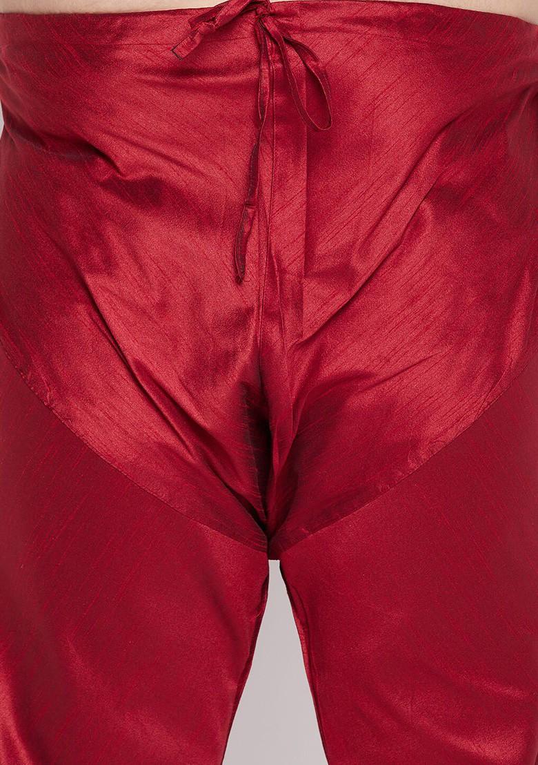 Pink Solid Poly Blend Kurta Set For Men