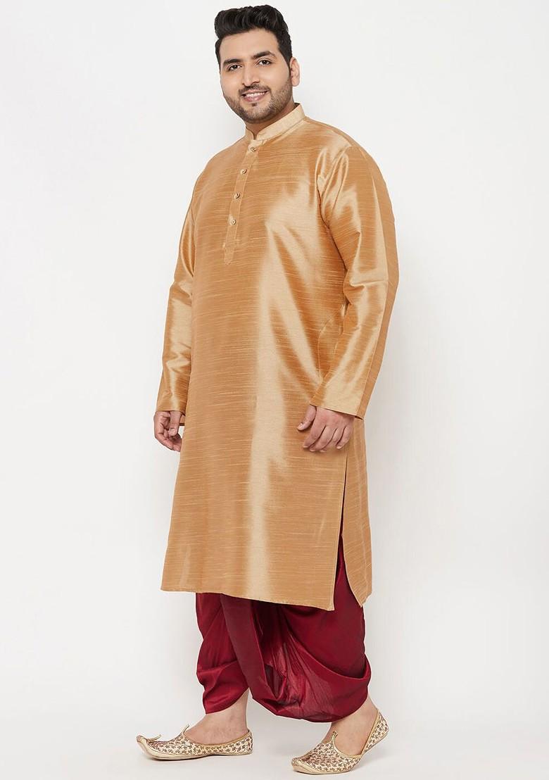 Rose Gold Solid Poly Blend Kurta Set For Men