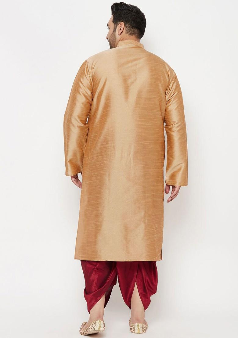 Rose Gold Solid Poly Blend Kurta Set For Men