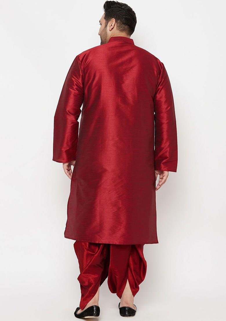 Maroon Solid Poly Blend Kurta Set For Men