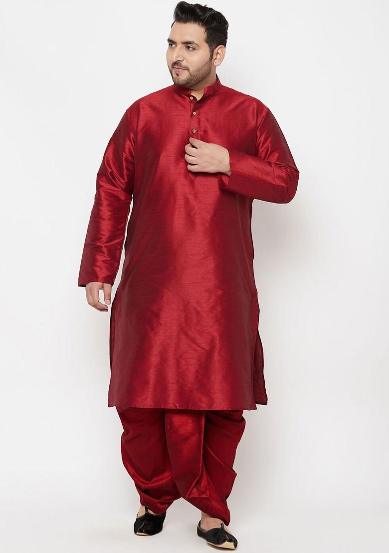 Maroon Solid Poly Blend Kurta Set For Men