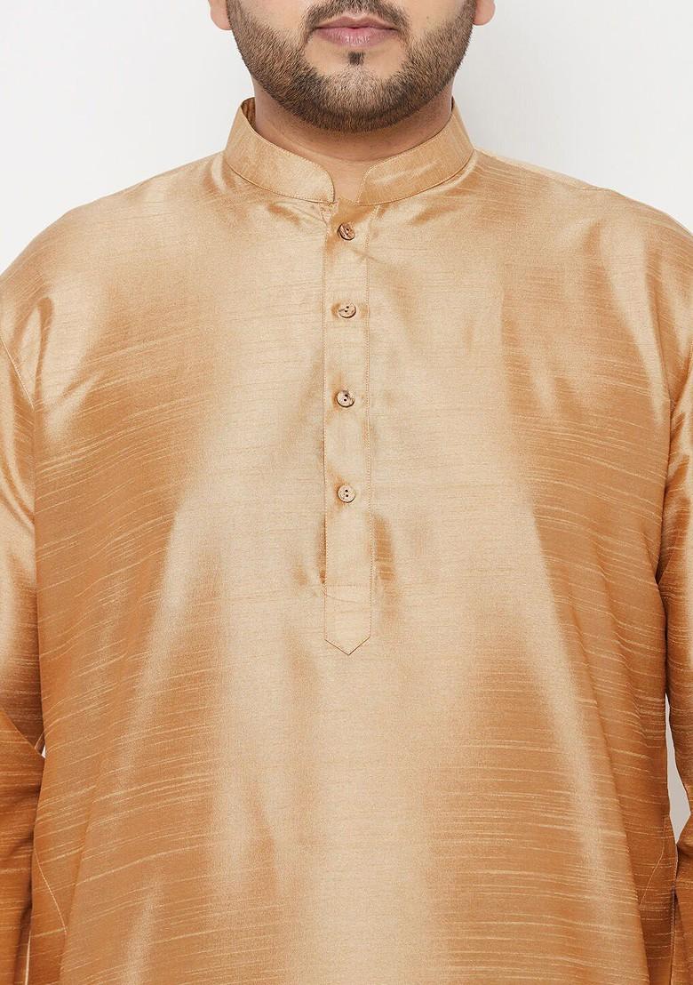 Rose Gold Solid Poly Blend Kurta Set For Men