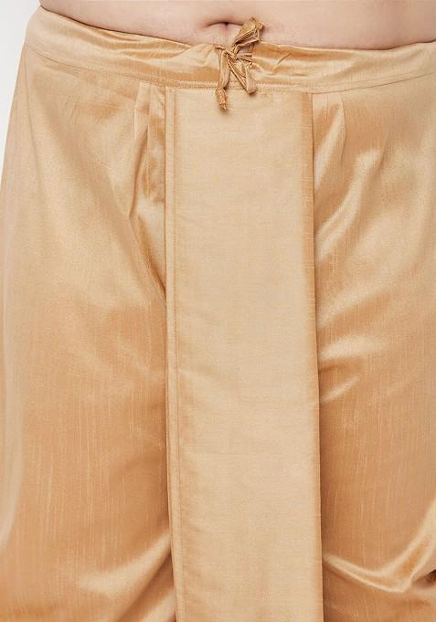 Rose Gold Solid Poly Blend Kurta Set For Men