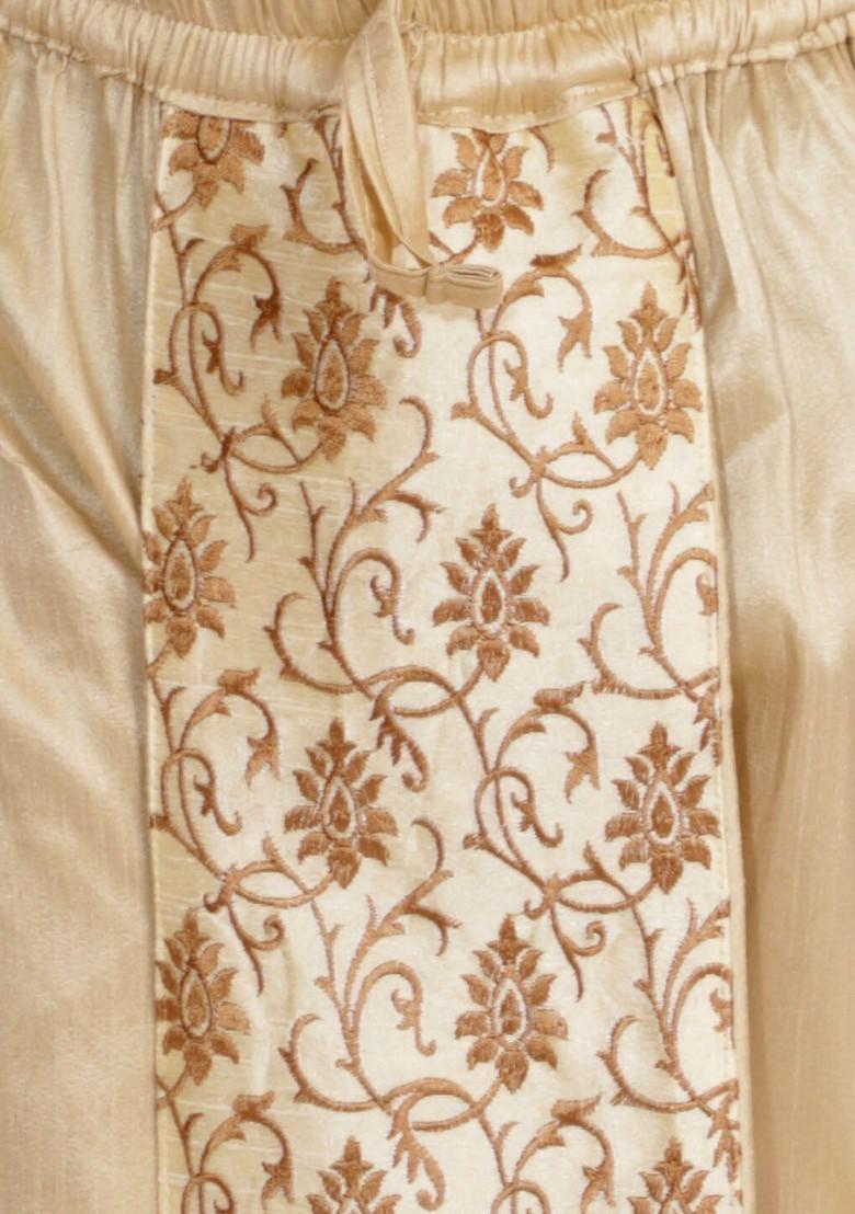 Rose Gold Embroidered Poly Blend Kurta Set For Men