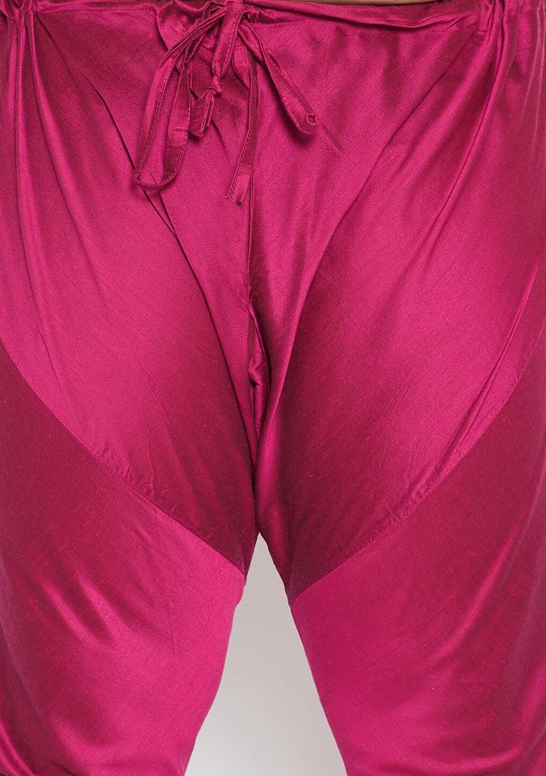 Fuchsia Pink Solid Poly Blend Kurta Set For Men