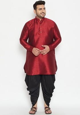 Maroon Solid Silk Kurta Set For Men