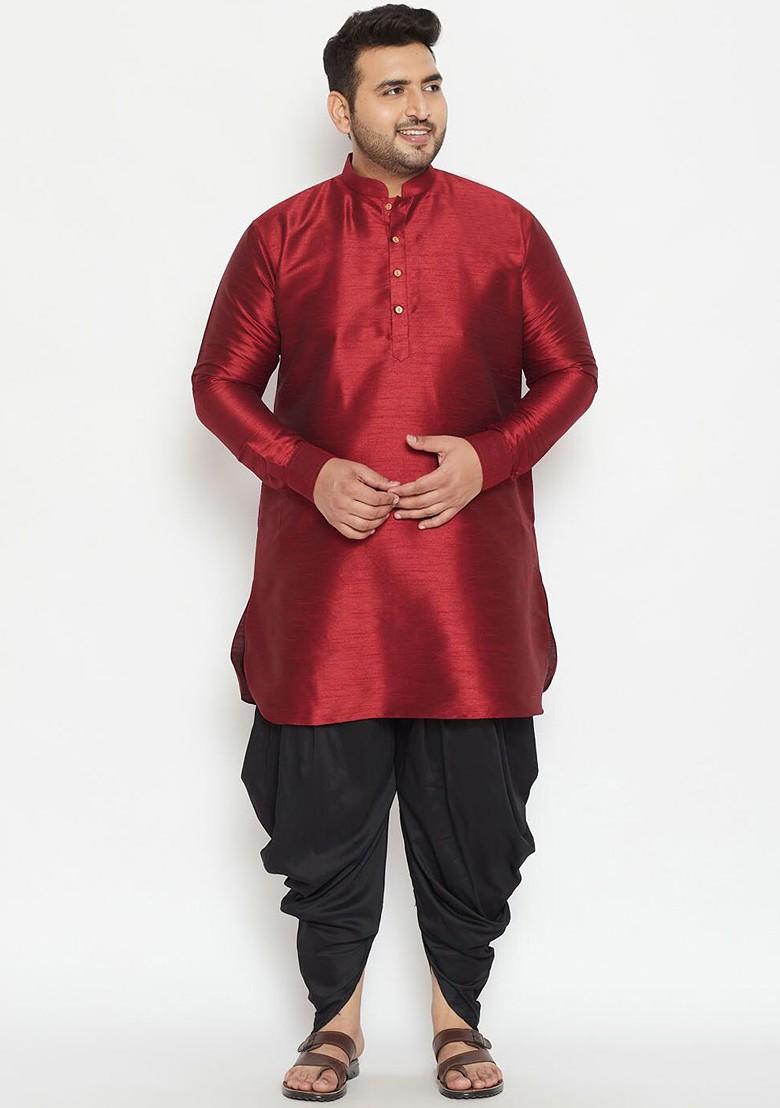 Maroon Solid Silk Kurta Set For Men