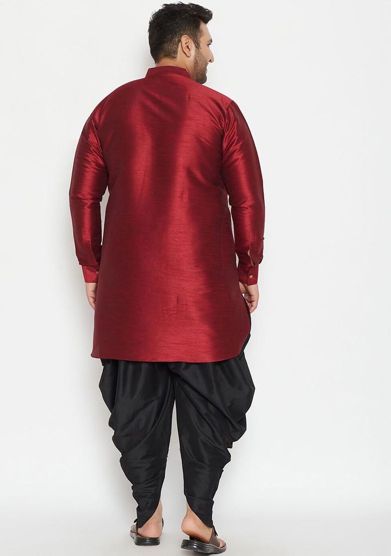 Maroon Solid Silk Kurta Set For Men