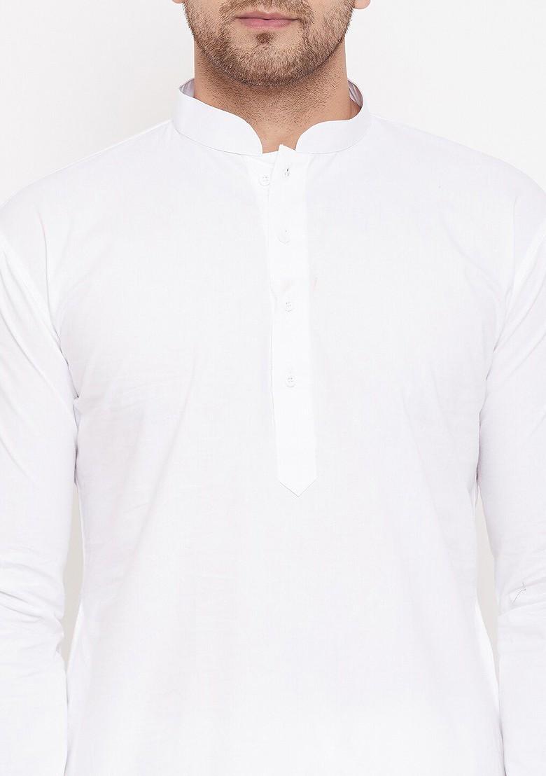 White Solid Cotton Kurta Set For Men