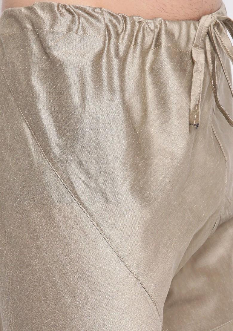 Beige Solid Poly Blend Kurta Set For Men