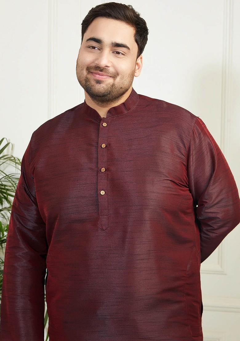 Burgundy Solid Poly Blend Kurta Set For Men