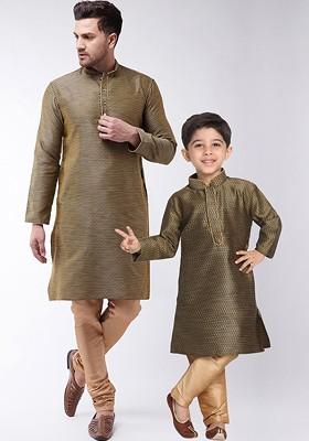 Black Solid Jacquard Kurta Set For Men